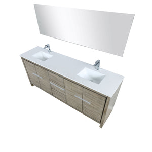 Lafarre 80" Rustic Acacia Double Bathroom Vanity, White Quartz Top, White Square Sinks, Labaro Brushed Nickel Faucet Set, and 70" Frameless Mirror - LLF80DKSODM70FCH