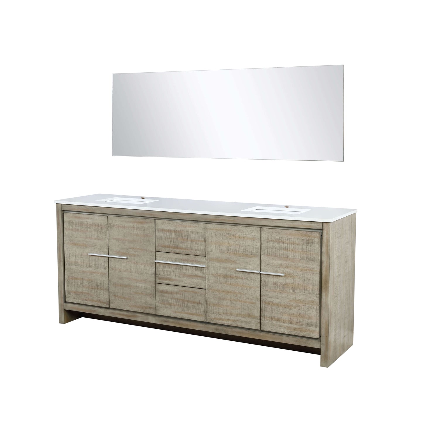 Lafarre 80" Rustic Acacia Double Bathroom Vanity, White Quartz Top, White Square Sinks, and 70" Frameless Mirror - LLF80DKSODM70