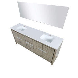 Lafarre 80" Rustic Acacia Double Bathroom Vanity, White Quartz Top, White Square Sinks, and 70" Frameless Mirror - LLF80DKSODM70