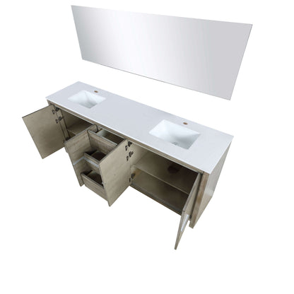 Lafarre 80" Rustic Acacia Double Bathroom Vanity, White Quartz Top, White Square Sinks, and 70" Frameless Mirror - LLF80DKSODM70