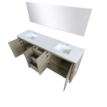Load image into Gallery viewer, Lafarre 80&quot; Rustic Acacia Double Bathroom Vanity, White Quartz Top, White Square Sinks, and 70&quot; Frameless Mirror - LLF80DKSODM70