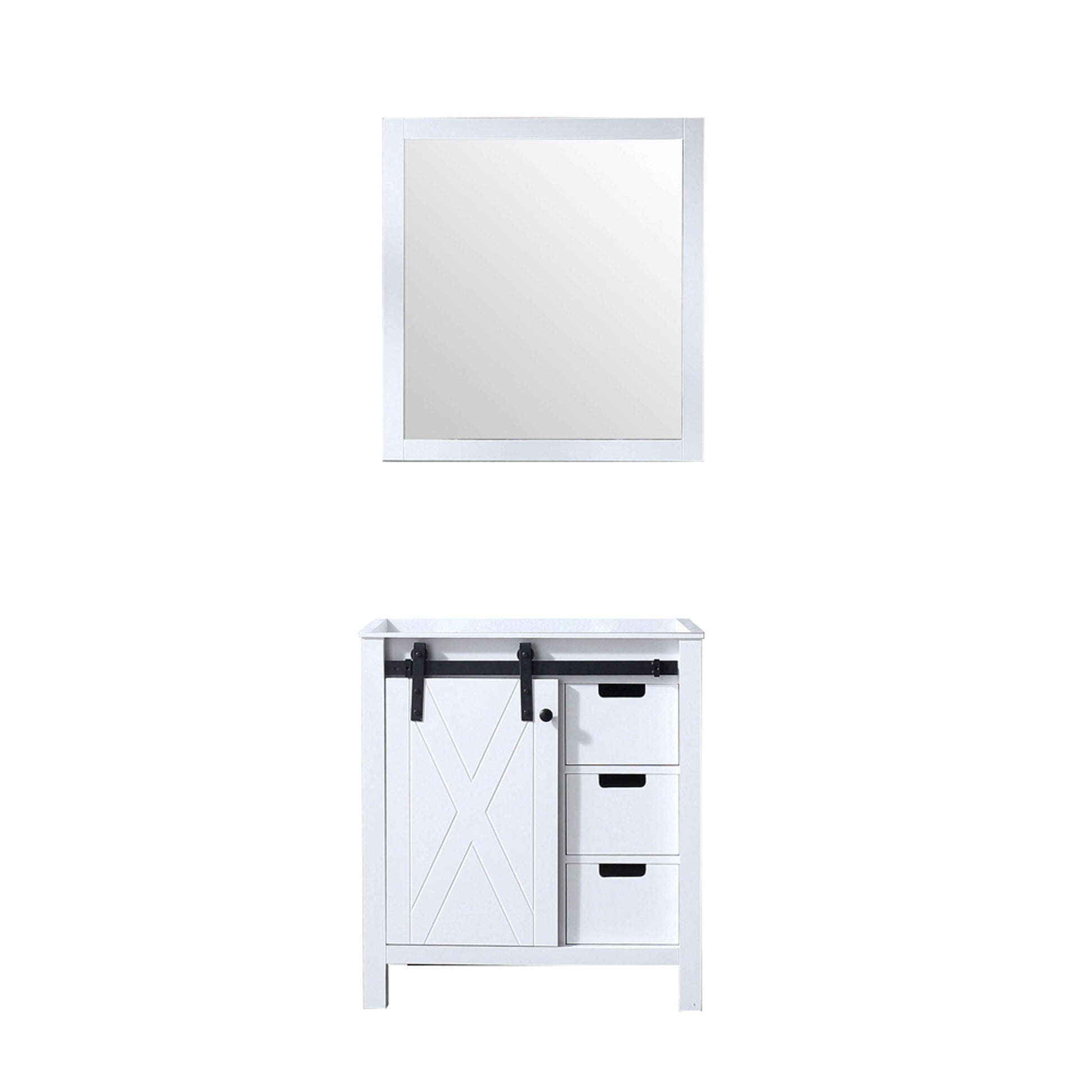 Marsyas 30" White Single Vanity, no Top and 28" Mirror - LM342230SA00M28