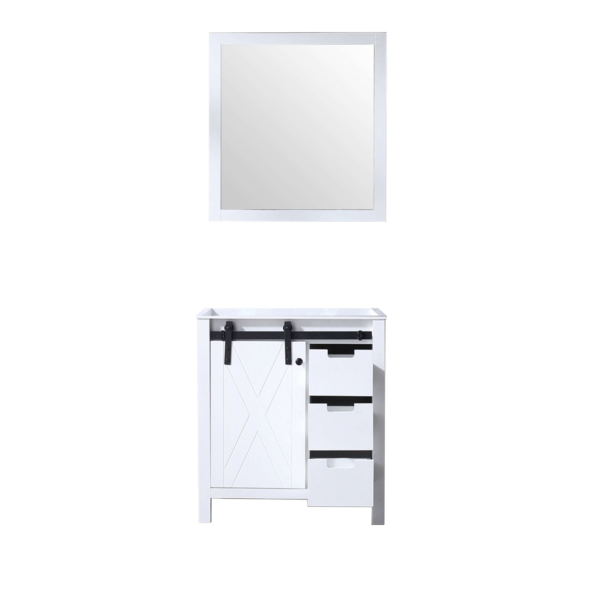 Marsyas 30" White Single Vanity, no Top and 28" Mirror - LM342230SA00M28