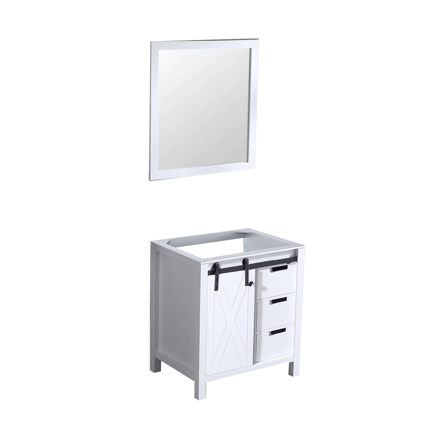 Marsyas 30" White Single Vanity, no Top and 28" Mirror - LM342230SA00M28