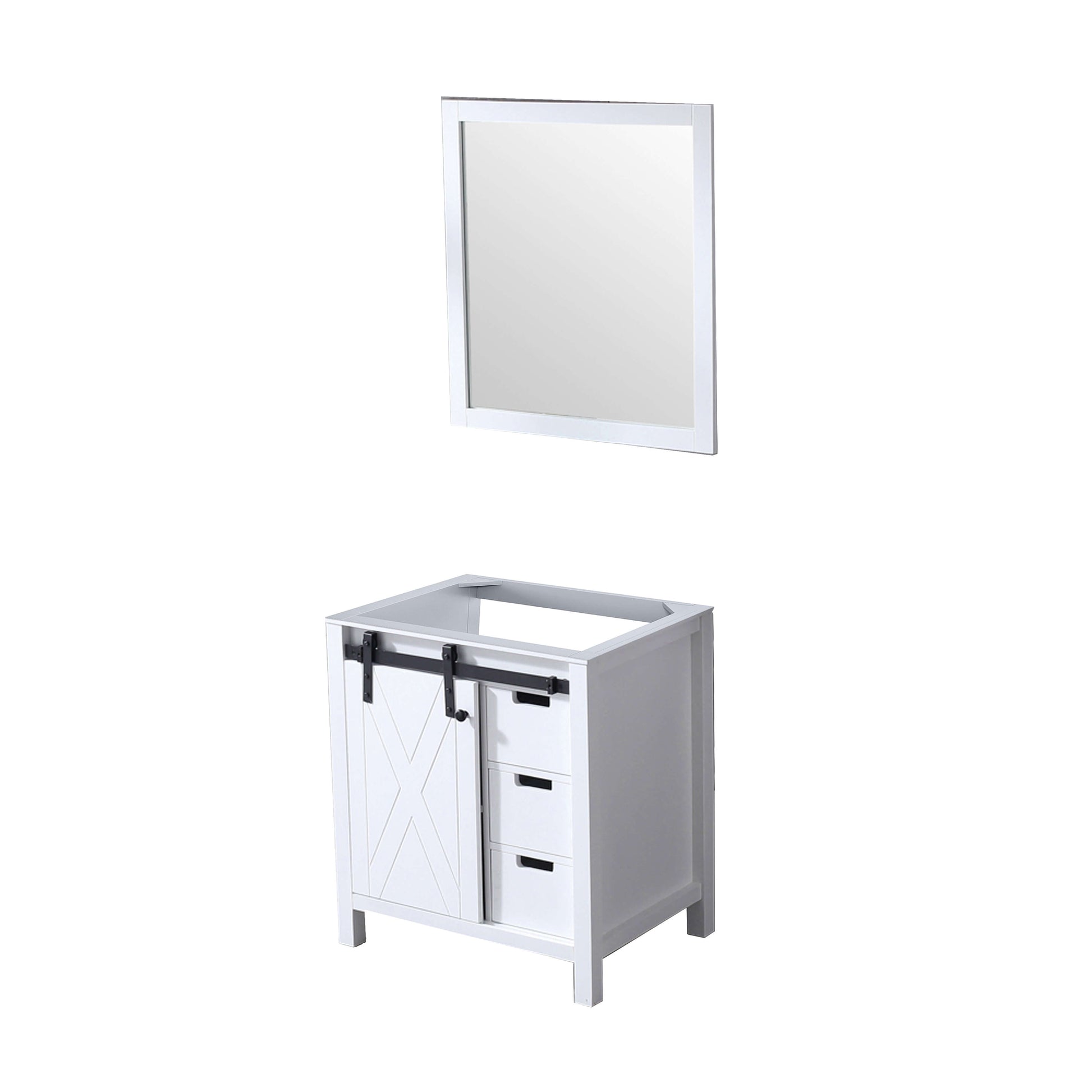 Marsyas 30" White Single Vanity, no Top and 28" Mirror - LM342230SA00M28