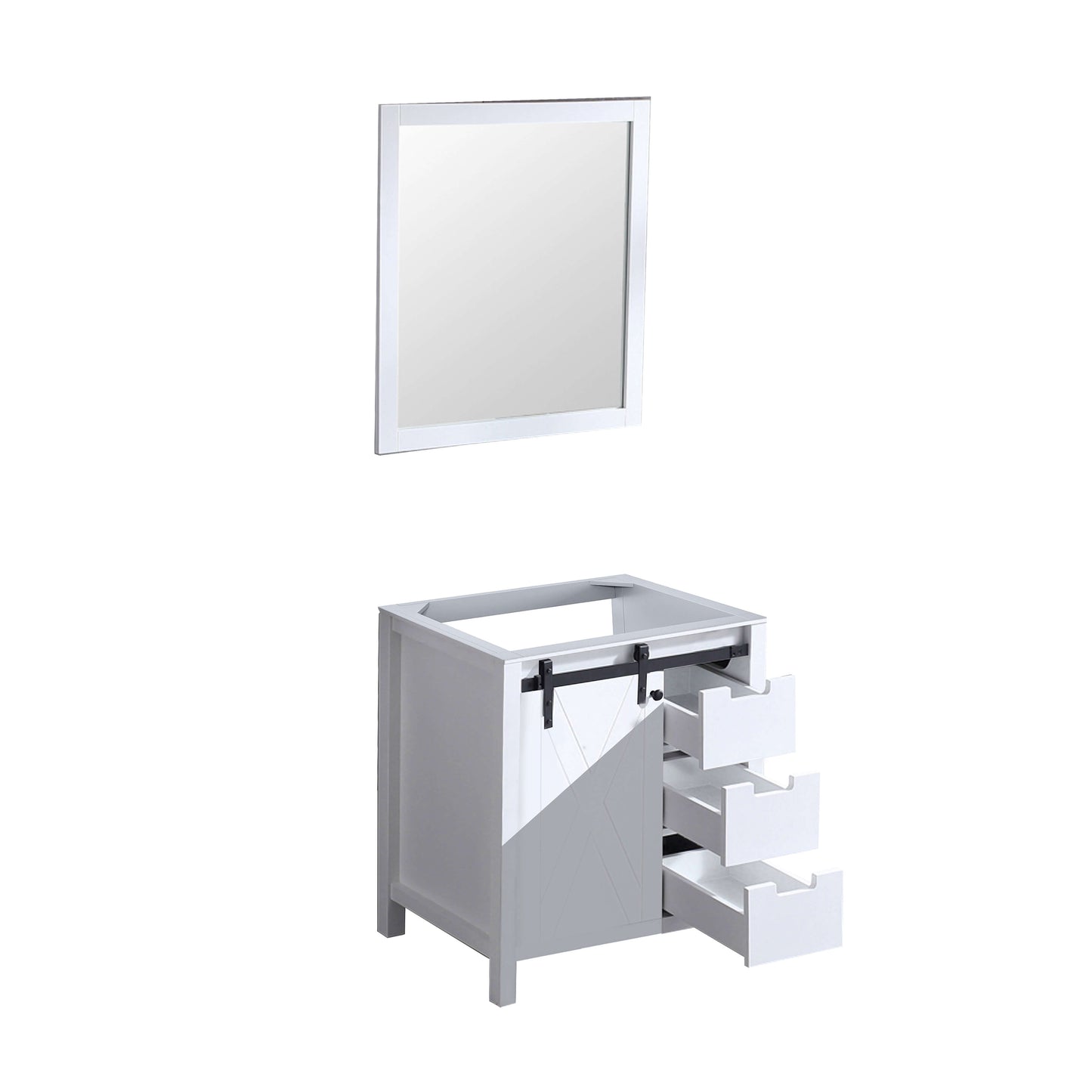 Marsyas 30" White Single Vanity, no Top and 28" Mirror - LM342230SA00M28