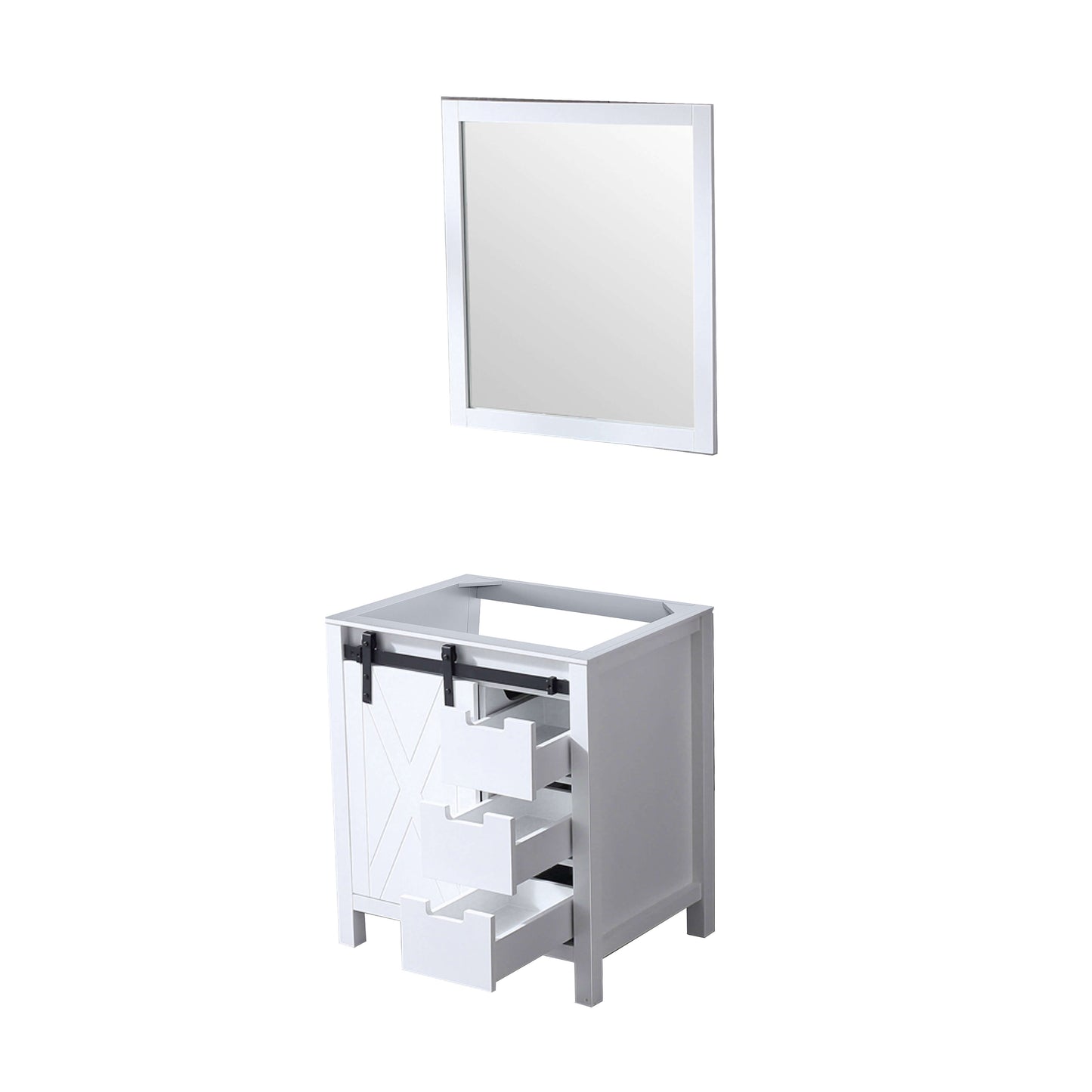 Marsyas 30" White Single Vanity, no Top and 28" Mirror - LM342230SA00M28