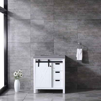 Marsyas 30" White Single Vanity, Grey Quartz Top, White Square Sink and no Mirror - LM342230SAAS000