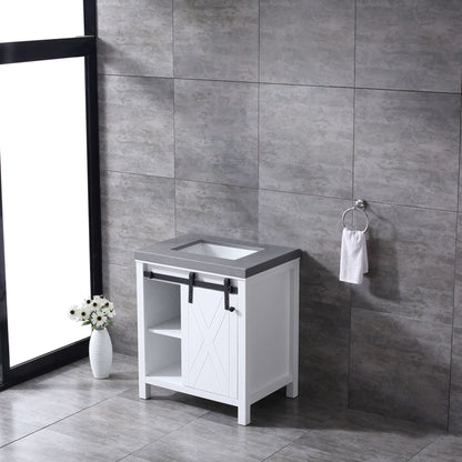 Marsyas 30" White Single Vanity, Grey Quartz Top, White Square Sink and no Mirror - LM342230SAAS000