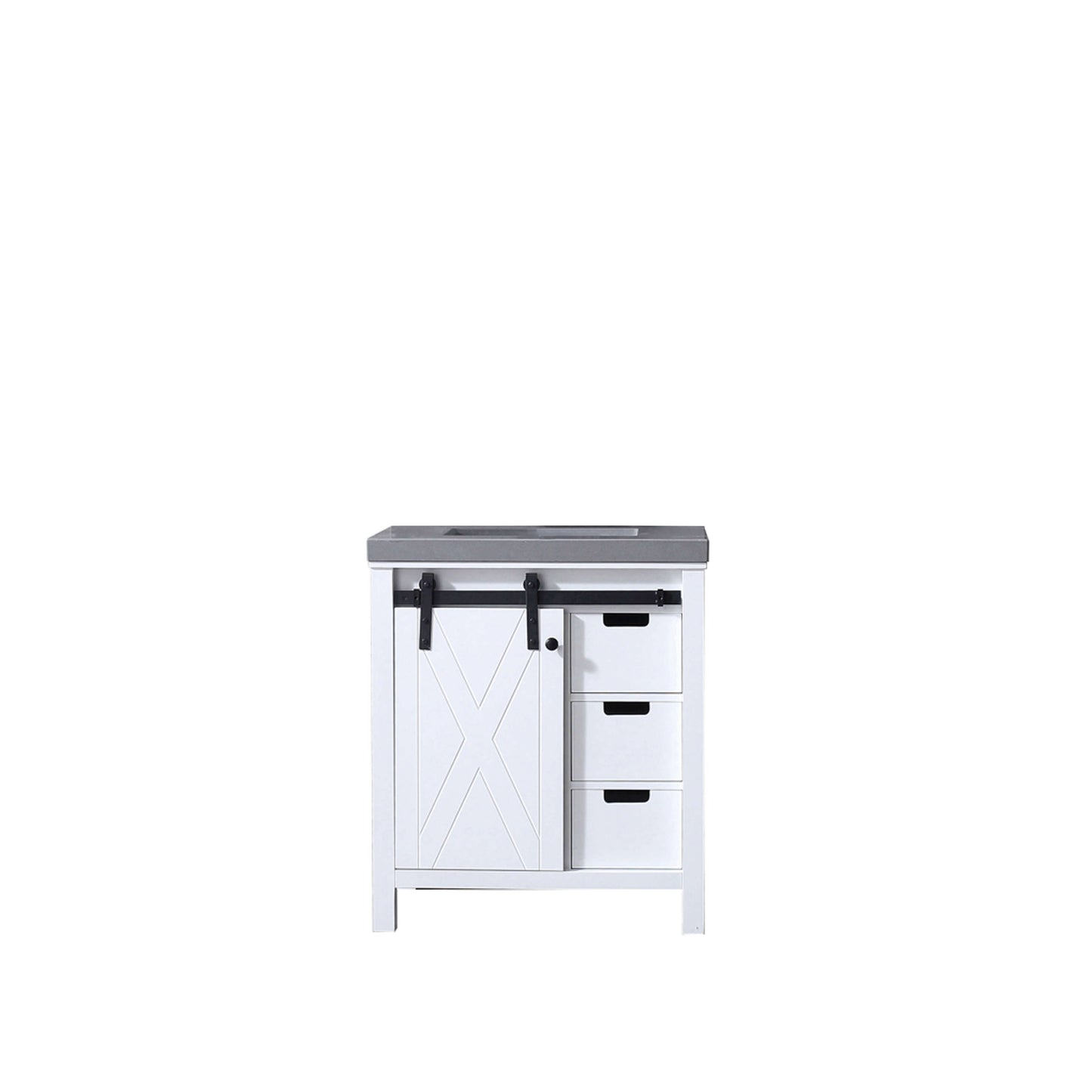 Marsyas 30" White Single Vanity, Grey Quartz Top, White Square Sink and no Mirror - LM342230SAAS000