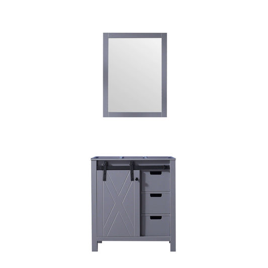 Marsyas 30" Dark Grey Single Vanity, no Top and 28" Mirror - LM342230SB00M28