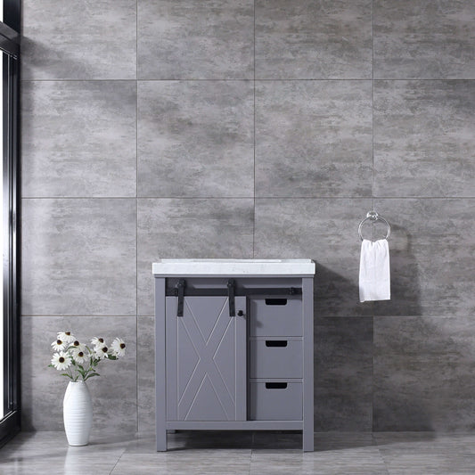 Marsyas 30" Dark Grey Single Vanity, White Carrara Marble Top, White Square Sink and no Mirror - LM342230SBBS000