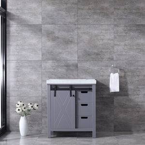 Marsyas 30" Dark Grey Single Vanity, White Carrara Marble Top, White Square Sink and no Mirror - LM342230SBBS000