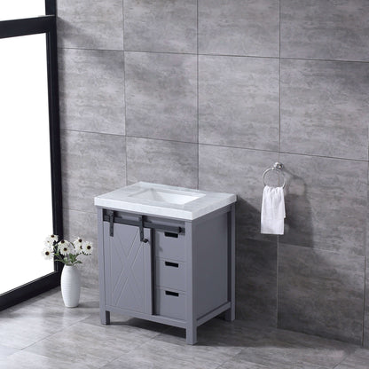 Marsyas 30" Dark Grey Single Vanity, White Carrara Marble Top, White Square Sink and no Mirror - LM342230SBBS000