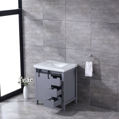 Marsyas 30" Dark Grey Single Vanity, White Carrara Marble Top, White Square Sink and no Mirror - LM342230SBBS000