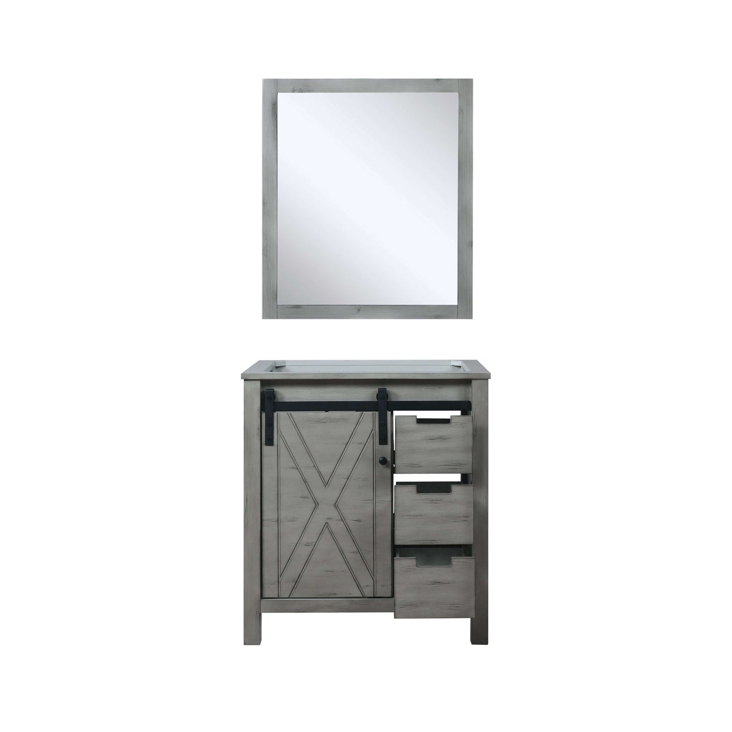 Marsyas 30" Ash Grey Single Vanity, no Top and 28" Mirror - LM342230SH00M28