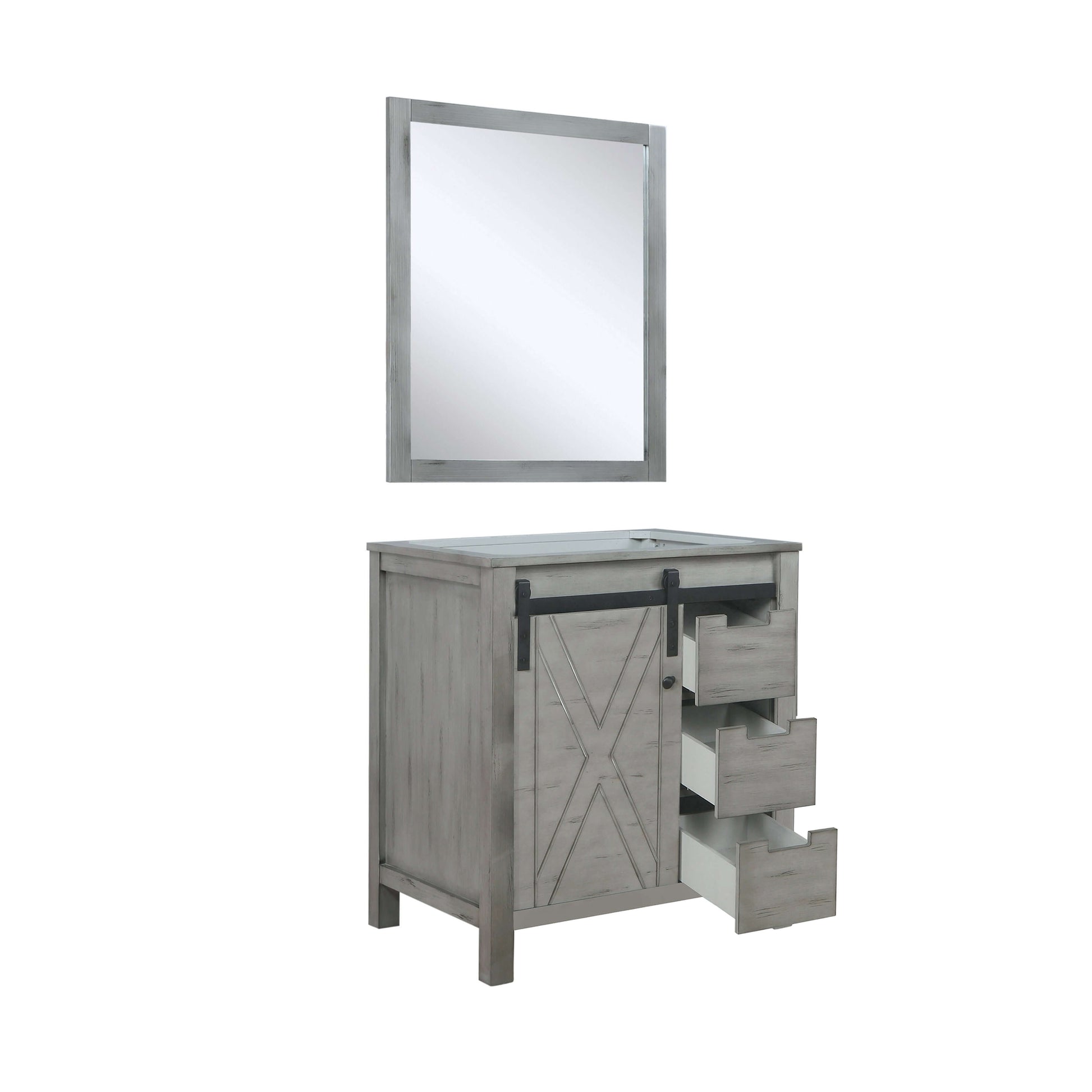 Marsyas 30" Ash Grey Single Vanity, no Top and 28" Mirror - LM342230SH00M28