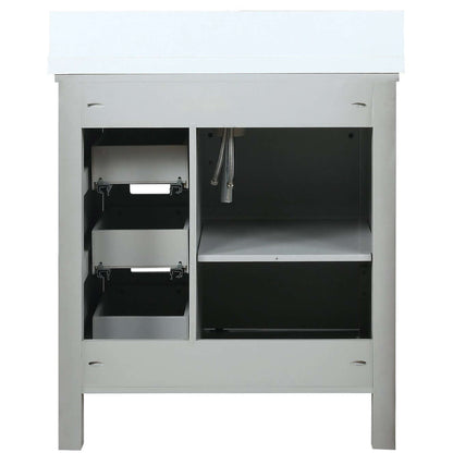 Marsyas 30" Ash Grey Single Vanity, White Quartz Top, White Square Sink and no Mirror - LM342230SHCS000