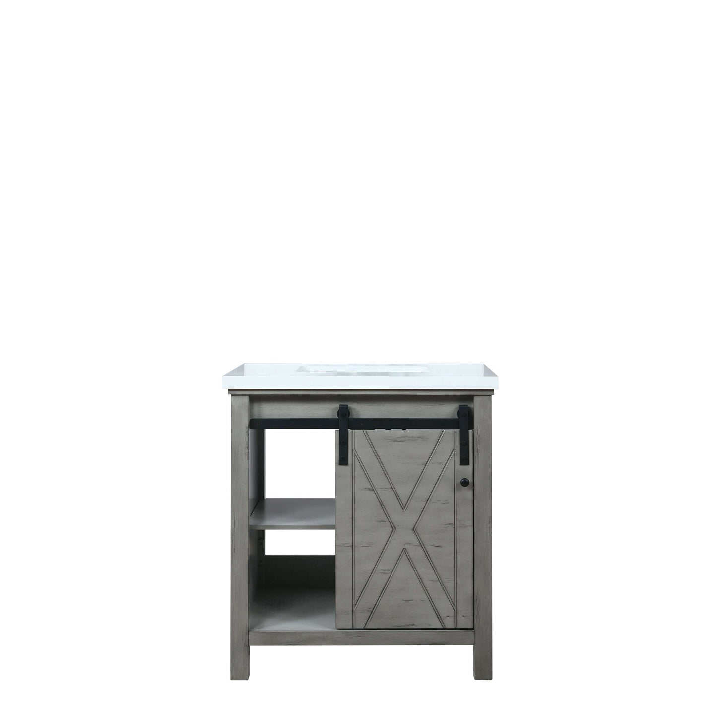 Marsyas 30" Ash Grey Single Vanity, White Quartz Top, White Square Sink and no Mirror - LM342230SHCS000