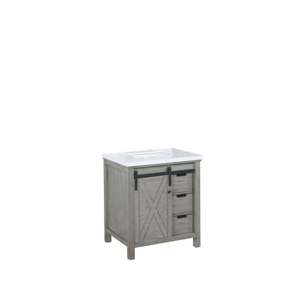 Marsyas 30" Ash Grey Single Vanity, White Quartz Top, White Square Sink and no Mirror - LM342230SHCS000