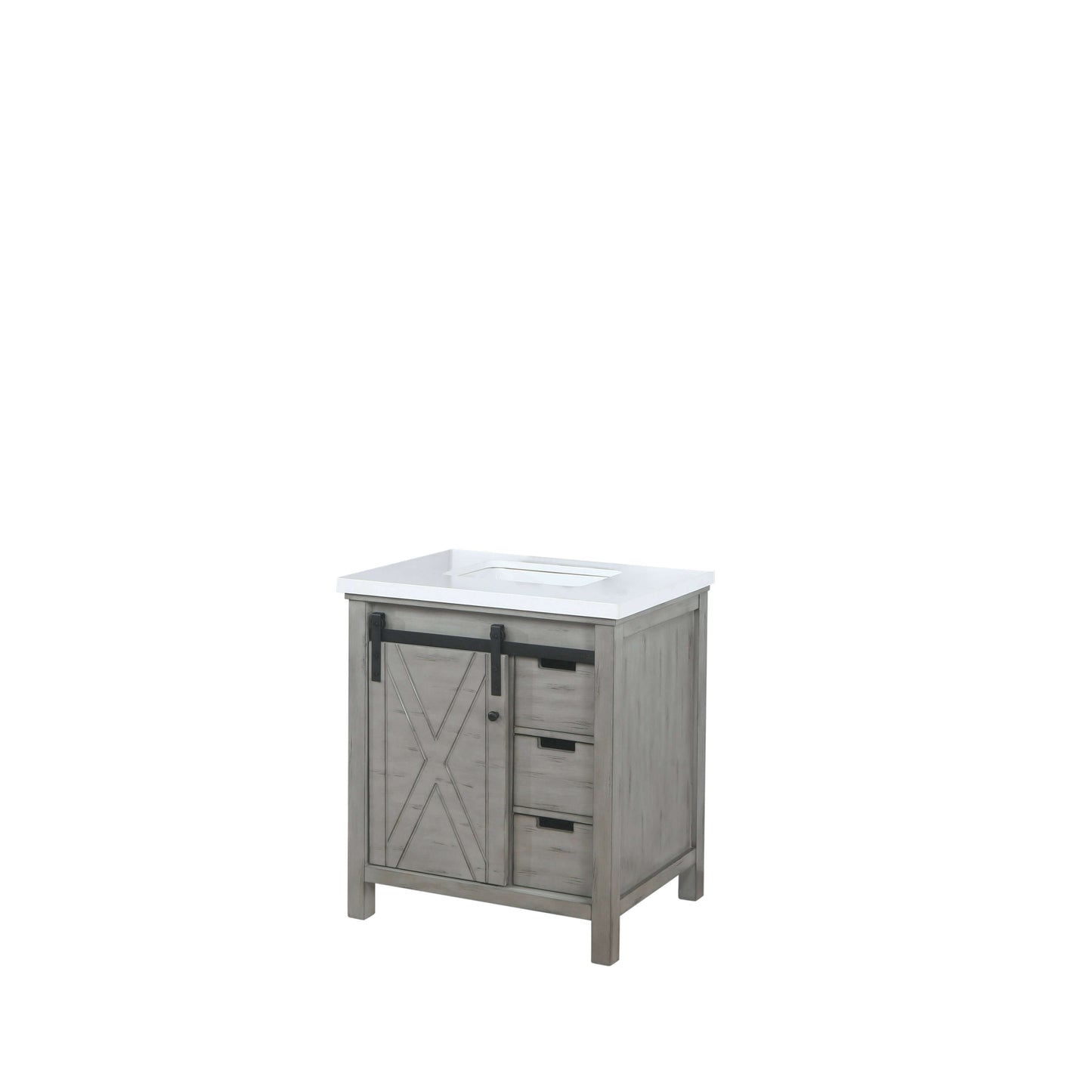 Marsyas 30" Ash Grey Single Vanity, White Quartz Top, White Square Sink and no Mirror - LM342230SHCS000