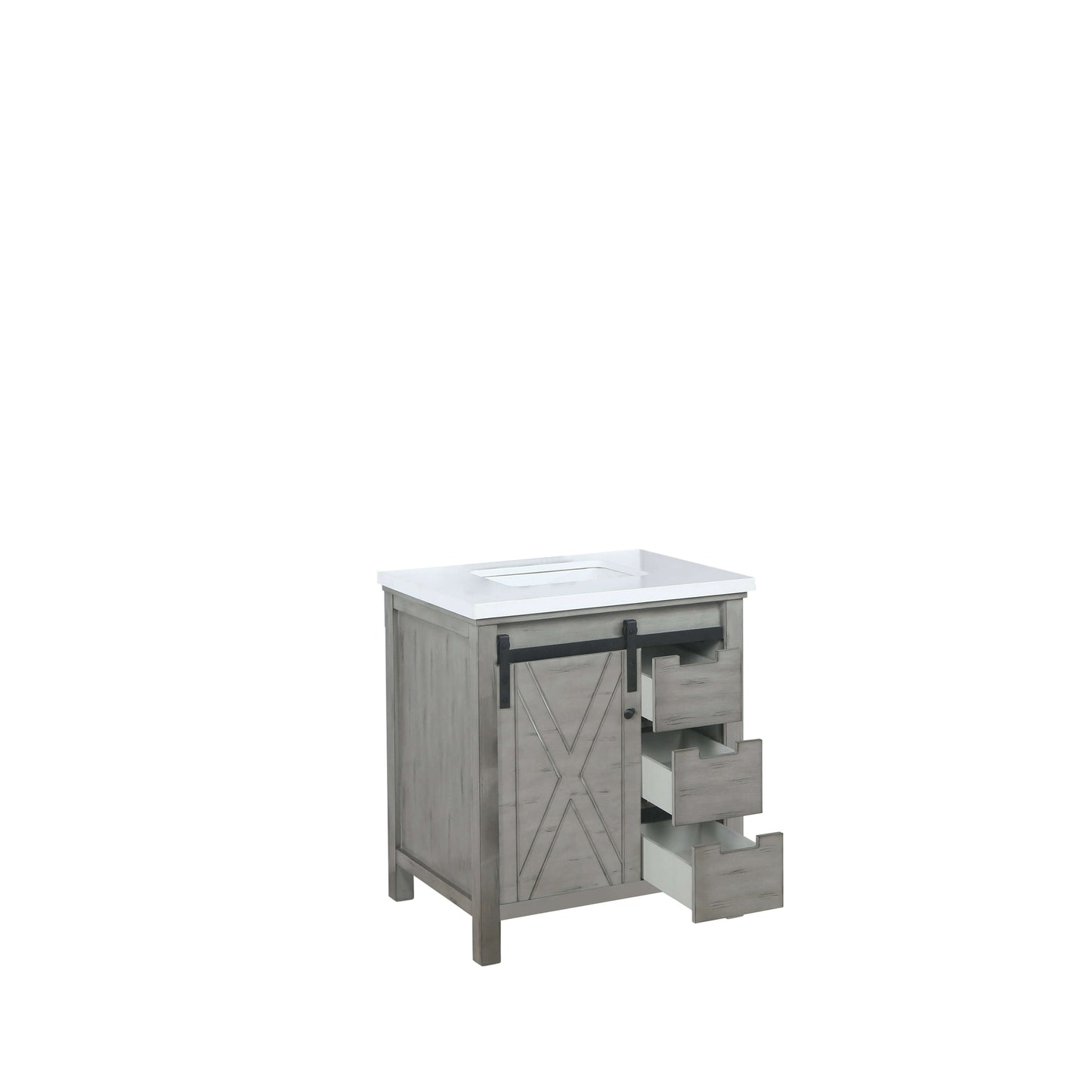 Marsyas 30" Ash Grey Single Vanity, White Quartz Top, White Square Sink and no Mirror - LM342230SHCS000