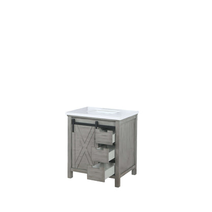 Marsyas 30" Ash Grey Single Vanity, White Quartz Top, White Square Sink and no Mirror - LM342230SHCS000