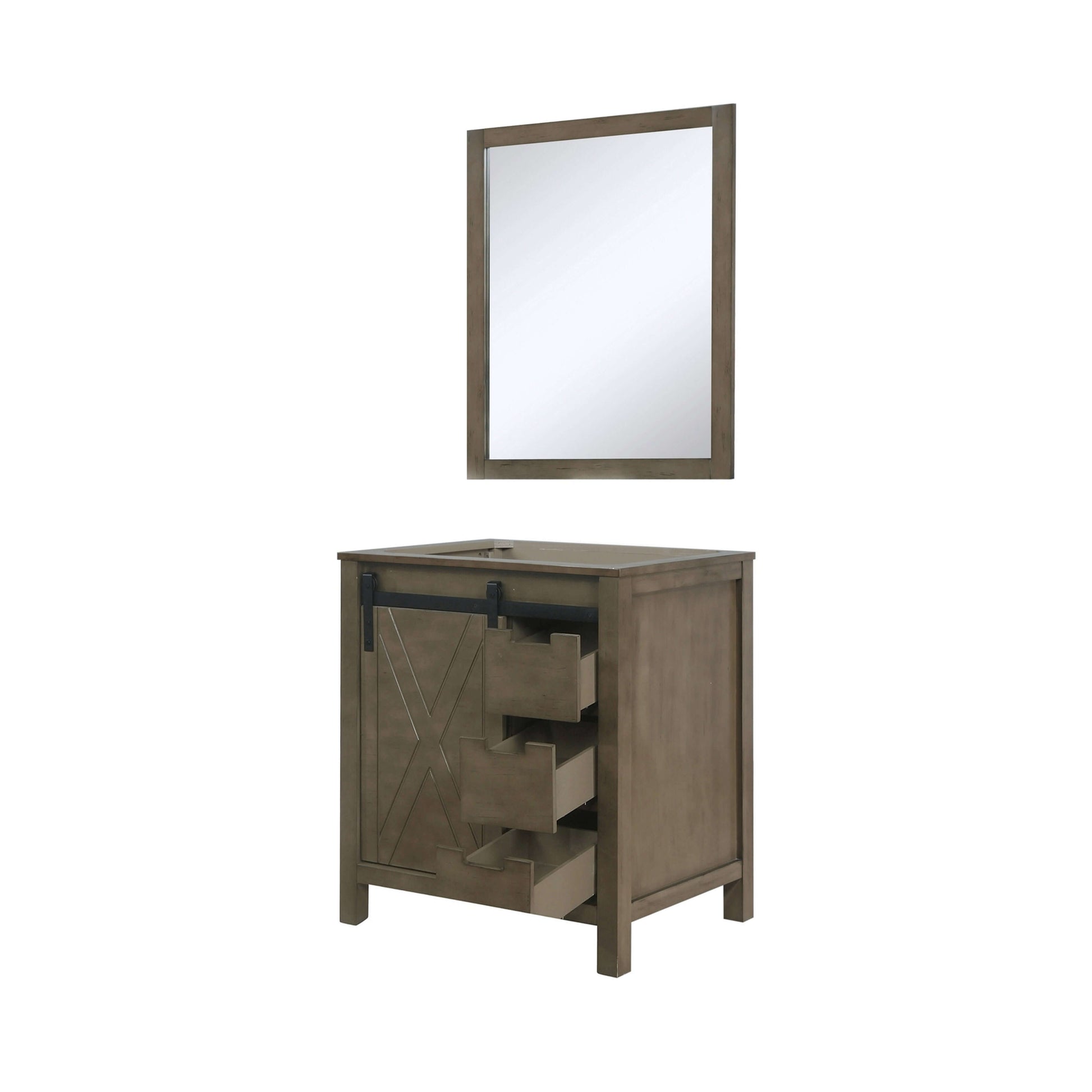 Marsyas 30" Rustic Brown Single Vanity, no Top and 28" Mirror - LM342230SK00M28