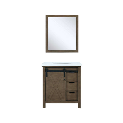 Marsyas 30" Rustic Brown Single Vanity, White Quartz Top, White Square Sink and 28" Mirror - LM342230SKCSM28