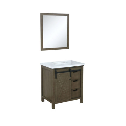 Marsyas 30" Rustic Brown Single Vanity, White Quartz Top, White Square Sink and 28" Mirror - LM342230SKCSM28