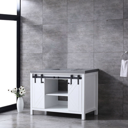 Marsyas 48" White Single Vanity, Grey Quartz Top, White Square Sink and no Mirror - LM342248SAAS000