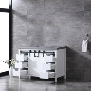 Marsyas 48" White Single Vanity, Grey Quartz Top, White Square Sink and no Mirror - LM342248SAAS000