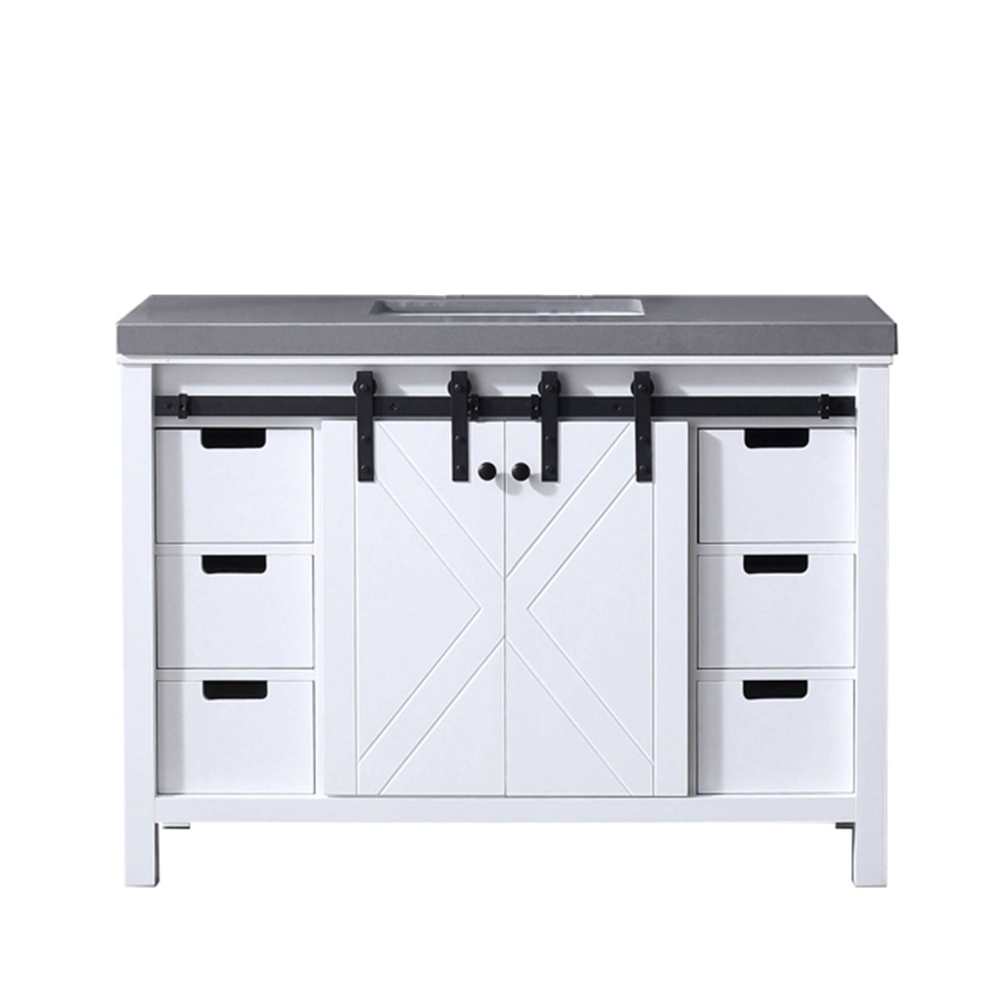 Marsyas 48" White Single Vanity, Grey Quartz Top, White Square Sink and no Mirror - LM342248SAAS000