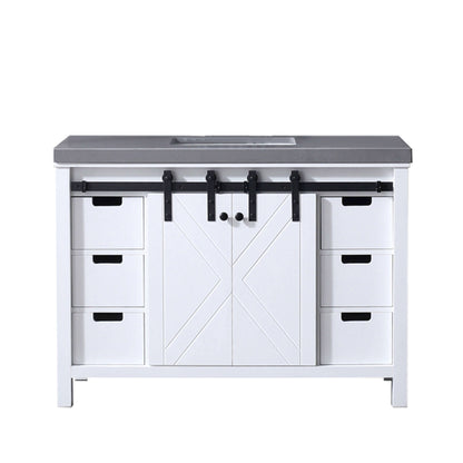 Marsyas 48" White Single Vanity, Grey Quartz Top, White Square Sink and no Mirror - LM342248SAAS000