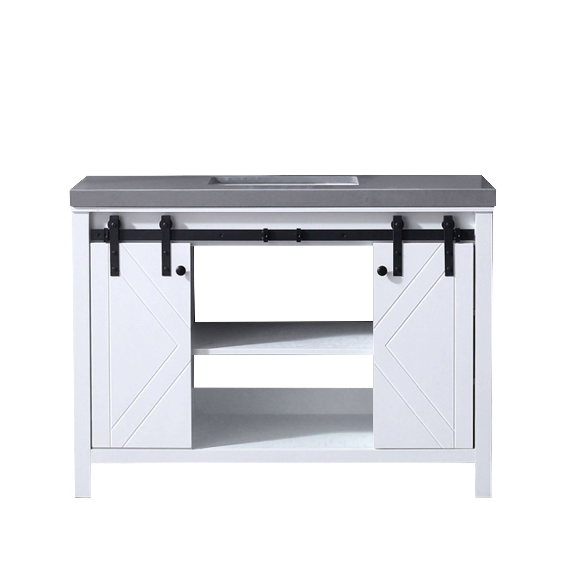 Marsyas 48" White Single Vanity, Grey Quartz Top, White Square Sink and no Mirror - LM342248SAAS000