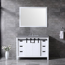 Load image into Gallery viewer, Marsyas 48&quot; White Single Vanity, Grey Quartz Top, White Square Sink and 44&quot; Mirror - LM342248SAASM44