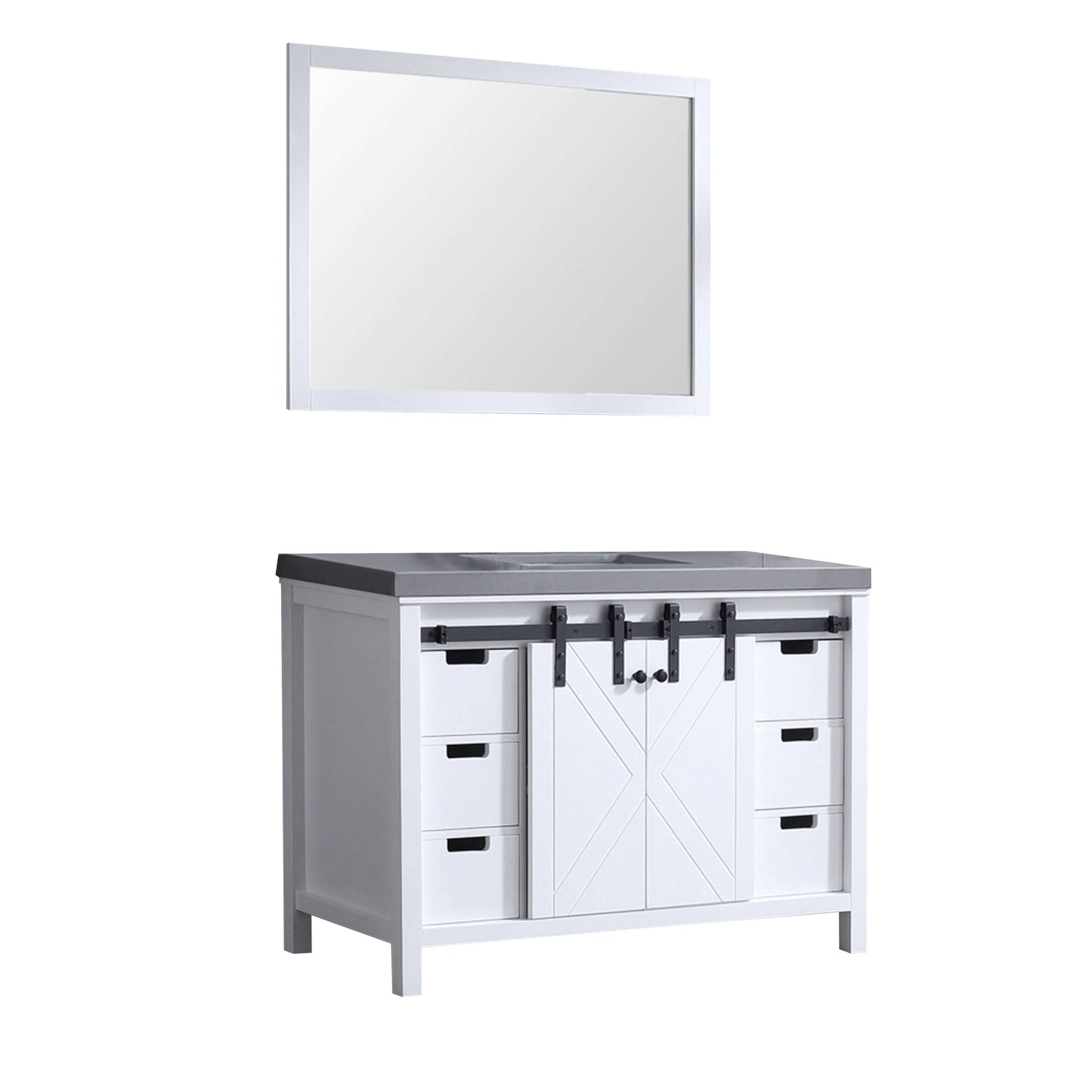 Marsyas 48" White Single Vanity, Grey Quartz Top, White Square Sink and 44" Mirror - LM342248SAASM44