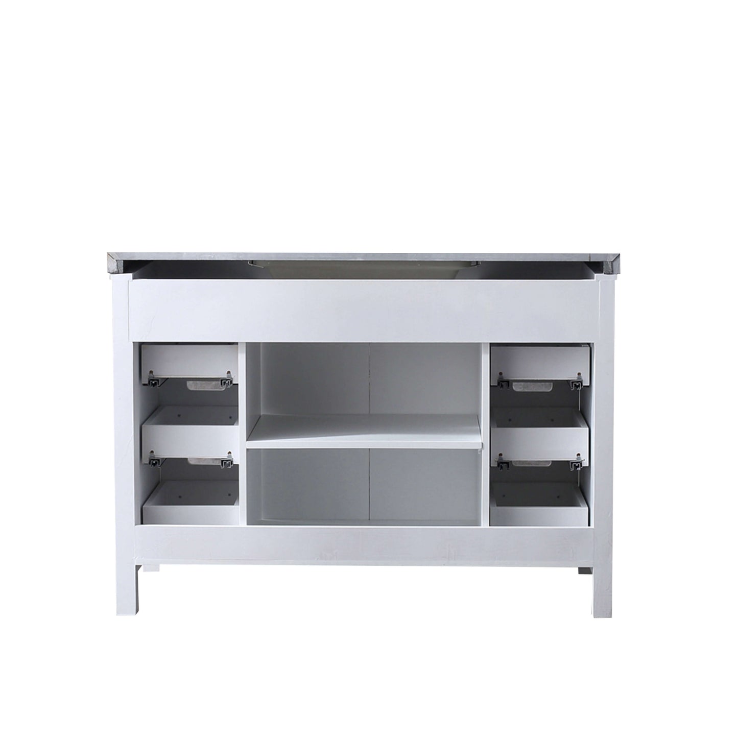 Marsyas 48" White Single Vanity, Grey Quartz Top, White Square Sink and 44" Mirror - LM342248SAASM44