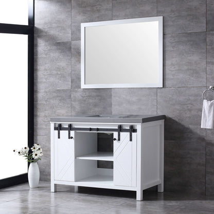 Marsyas 48" White Single Vanity, Grey Quartz Top, White Square Sink and 44" Mirror - LM342248SAASM44
