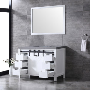 Marsyas 48" White Single Vanity, Grey Quartz Top, White Square Sink and 44" Mirror - LM342248SAASM44