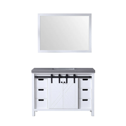 Marsyas 48" White Single Vanity, Grey Quartz Top, White Square Sink and 44" Mirror - LM342248SAASM44