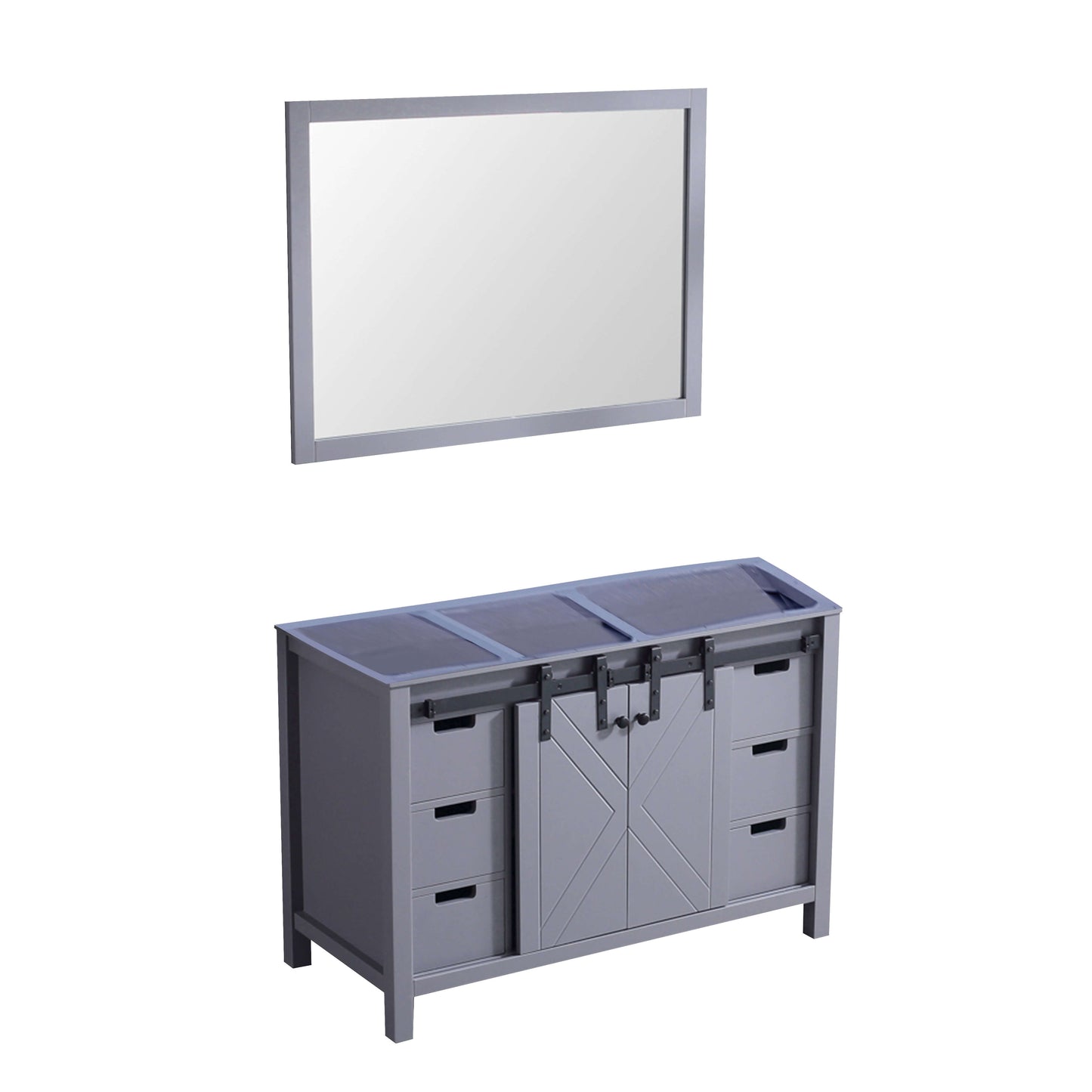 Marsyas 48" Dark Grey Single Vanity, no Top and 44" Mirror - LM342248SB00M44