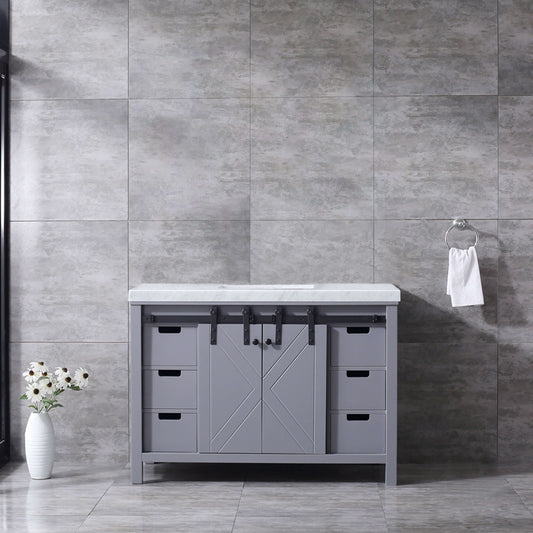 Marsyas 48" Dark Grey Single Vanity, White Carrara Marble Top, White Square Sink and no Mirror - LM342248SBBS000