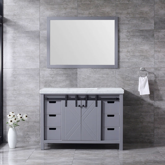 Marsyas 48" Dark Grey Single Vanity, White Carrara Marble Top, White Square Sink and 44" Mirror - LM342248SBBSM44