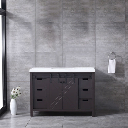 Marsyas 48" Brown Single Vanity, White Quartz Top, White Square Sink and no Mirror - LM342248SCCS000