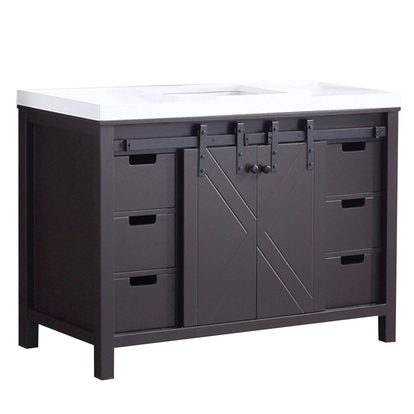 Marsyas 48" Brown Single Vanity, White Quartz Top, White Square Sink and no Mirror - LM342248SCCS000