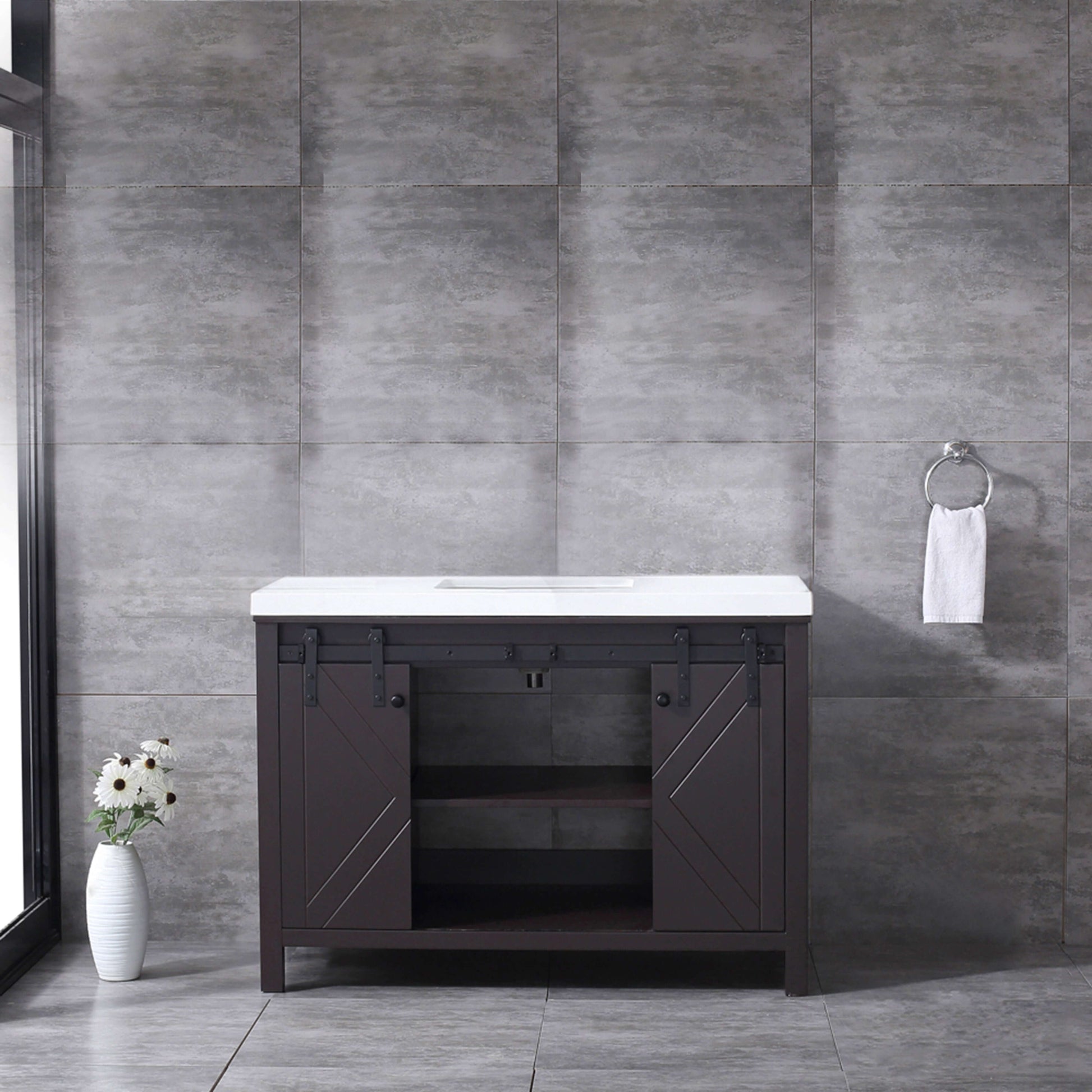 Marsyas 48" Brown Single Vanity, White Quartz Top, White Square Sink and no Mirror - LM342248SCCS000