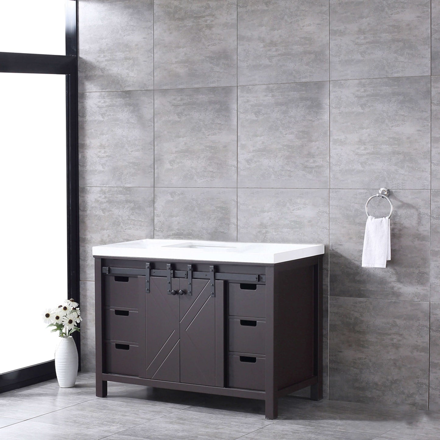 Marsyas 48" Brown Single Vanity, White Quartz Top, White Square Sink and no Mirror - LM342248SCCS000