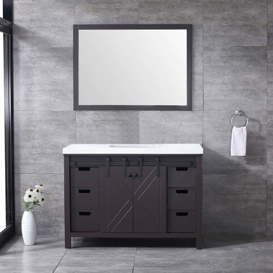 Marsyas 48" Brown Single Vanity, White Quartz Top, White Square Sink and 44" Mirror - LM342248SCCSM44