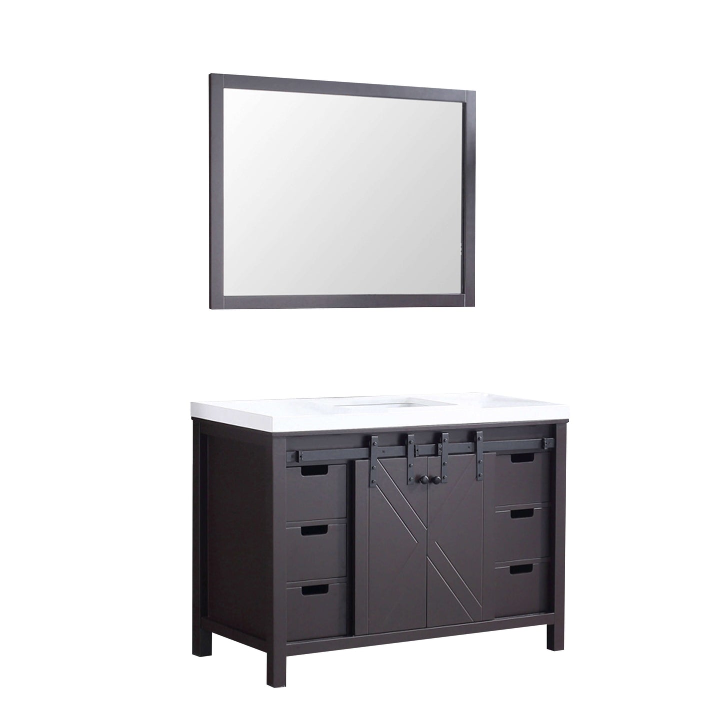 Marsyas 48" Brown Single Vanity, White Quartz Top, White Square Sink and 44" Mirror - LM342248SCCSM44